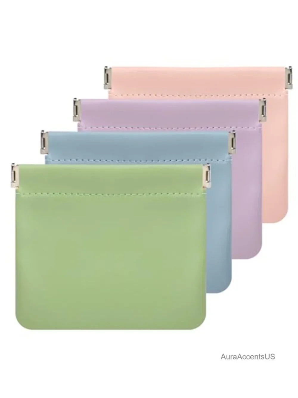 Self-Closing Snap Makeup Pouch PU Leather Travel Cosmetic Bag Purse Organizer